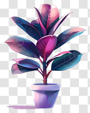 Rubber Tree - Colorful Indoor Plant In A Pot Transparent PNG