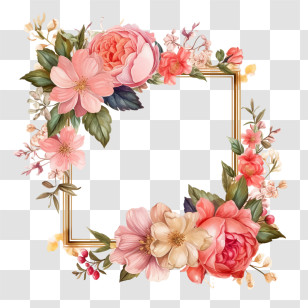 Flower Frame - Floral Frame With Pink And Red Flowers Transparent PNG