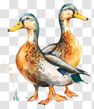Watercolor Mallard Ducks - Watercolor Illustration Of Two Ducks Transparent PNG
