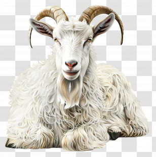 White Goat - Seated White Goat With Curling Horns Transparent PNG