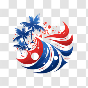 Costa Rica Independence Day - Tropical Palm Trees And Waves Illustration Transparent PNG