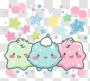 Kawaii - Cute Cartoon Characters With Stars Transparent PNG