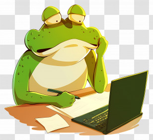 Confused Frog - Cartoon Frog Working On Laptop Transparent PNG