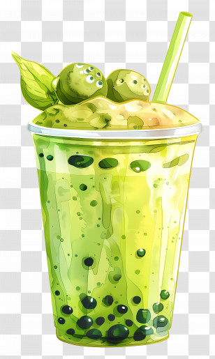 Matcha Bubble Tea - Green Bubble Tea Illustration With Tapioca Pearls Transparent PNG