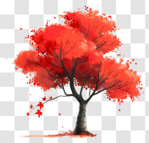 Autumn Tree - Beautiful Red Autumn Tree Illustration Transparent PNG