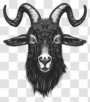 Black Goat - Bold Horned Goat Illustration In Black And White Transparent PNG