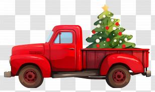 Christmas Tree - Red Truck Carrying Christmas Tree Transparent PNG
