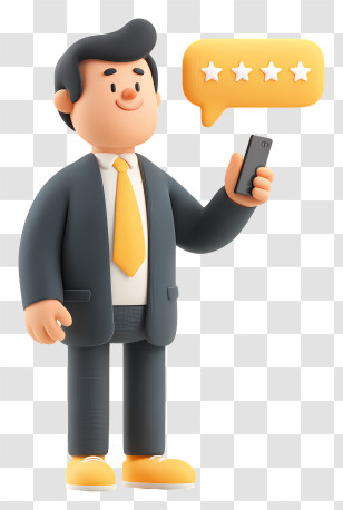 Businessman Giving Online Mobile Review - Cartoon Businessman With Phone Transparent PNG