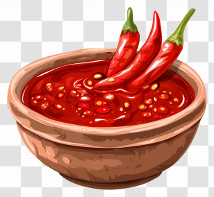 Red Chili Paste In A Bowl - Red Chili Paste In A Wooden Bowl With Fresh Chilies Transparent PNG
