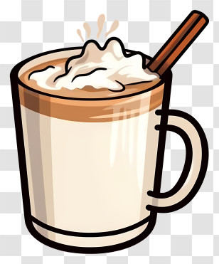 Cartoon Mug - Cartoon Cup Of Coffee With Cream And Cinnamon Transparent PNG