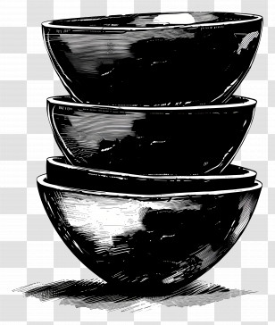 Bowls - Stacked Black Ceramic Bowls Illustration Transparent PNG