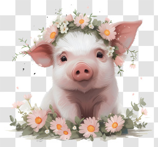 Pig Day - Adorable Piglet With Floral Crown Transparent PNG