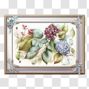 Hydrangea Flowers
 - Framed Botanical Painting Of Flowers And Leaves Transparent PNG