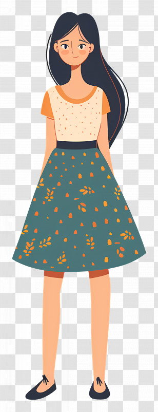 Woman In Skirt - Girl In Floral Dress Standing Transparent PNG