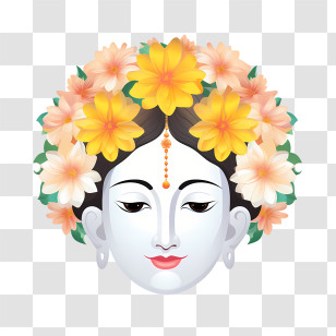Abstract Face - Beautiful Devi Goddess Head With Flowers Transparent PNG