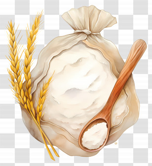 Corn Flour - Top View Of Flour Bag With Wheat And Spoon Transparent PNG