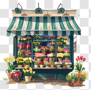 Spring Flower Store - Charming Flower Shop With Colorful Bouquets Transparent PNG