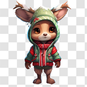 Christmas Reindeer - Cute Animal In Red Hoodie Transparent PNG