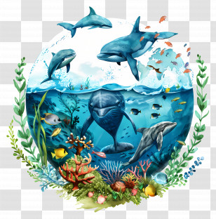 World Oceans Day - Underwater Marine Life Illustration Transparent PNG