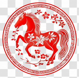 Chinese Zodiacs - Red Horse With Floral Patterns Transparent PNG