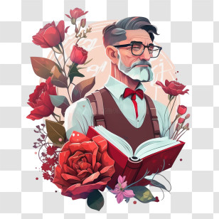 World Teachers Day
 - Elderly Man With Book And Flowers Transparent PNG