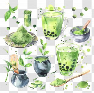 Matcha Drink - Green Tea Beverages With Matcha Illustrations Transparent PNG