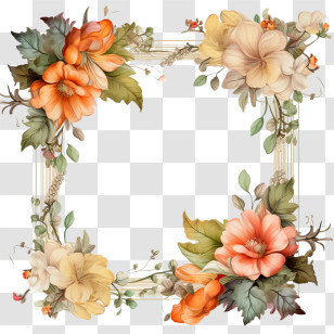 Flower Frame - Watercolor Floral Frame With Vibrant Flowers Transparent PNG