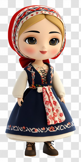 Bosnia Doll - Cartoon Girl In Traditional Dress With Headscarf Transparent PNG
