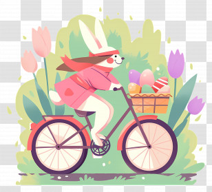 Easter Bunny On A Bicycle - Cute Rabbit Riding A Bicycle Transparent PNG