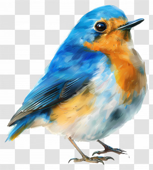Bluebird - Colorful Blue And Orange Bird Illustration Transparent PNG
