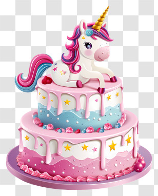 Unicorn Birthday Cake - Unicorn-Themed Pink Birthday Cake Decoration Transparent PNG