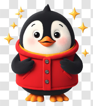 Cute Cartoon Penguin - Charming Penguin In Red Jacket Transparent PNG