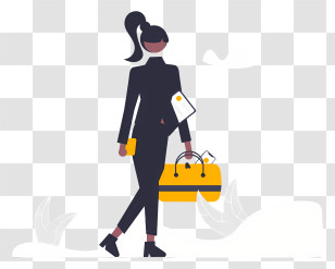 Woman With Suitcase - Stylish Woman With Yellow Handbag In Modern Illustration Transparent PNG