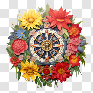 Compass - Colorful Flower Compass With Floral Design Transparent PNG