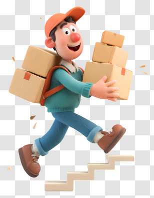 Cartoon Courier Carrying Boxes - Happy Delivery Courier Running Transparent PNG