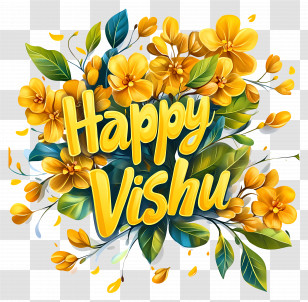 Vishu - Happy Vishu With Yellow Flowers Transparent PNG