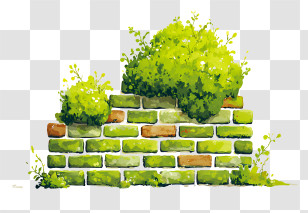 Brick Wall Moss - Brick Wall With Green Plants Transparent PNG