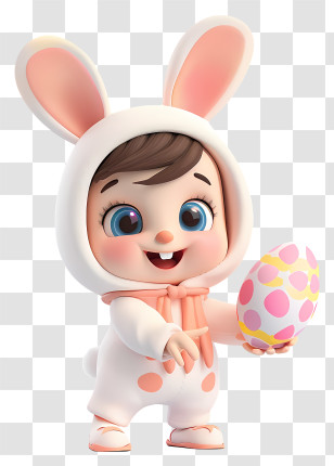 Kid - Cartoon Bunny Child With Easter Egg Transparent PNG