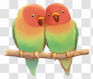 Love Birds - Pair Of Lovebirds On Branch Close Together Transparent PNG