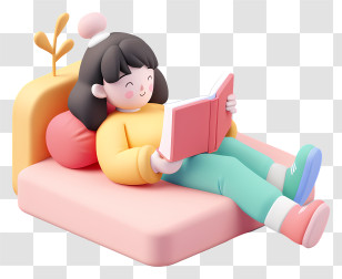 Little Girl Lying - Girl Reading A Book On Bed Transparent PNG