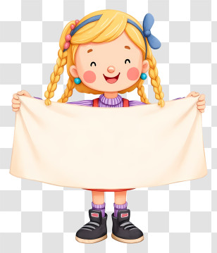 Girl Holding Blank Sign - Smiling Girl Holding Blank Banner Transparent PNG