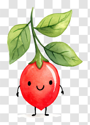 Goji Berry - Cute Red Fruit With Face And Leaves Transparent PNG