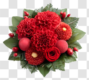 Red Flowers Bouquet - Red Flower Bouquet With Green Leaves Transparent PNG