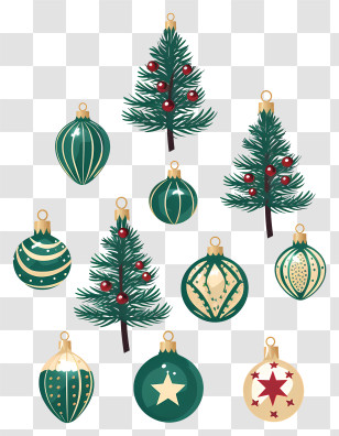 Christmas Decorations - Christmas Trees With Ornaments And Baubles Transparent PNG