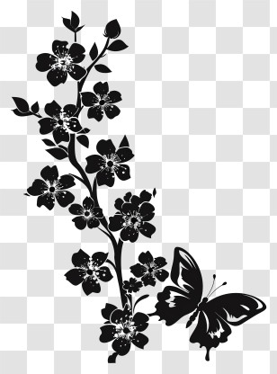 Butterfly Silhouette - Floral And Butterfly Silhouette Design Transparent PNG