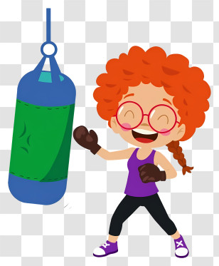 Girl Striking Punching Bag - Child Practicing Boxing Transparent PNG