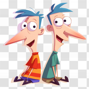 Phineas Flynn - Two Cartoon Boys With Big Noses Sitting Together Transparent PNG