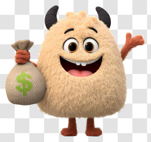 Mascot With Money Bag - Furry Monster With Money Bag Transparent PNG