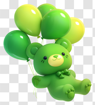 Teddy Bear With Balloons - Green Teddy Bear Holding Balloons Transparent PNG