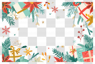 Christmas Background - Christmas Frame With Presents, Greenery And Snowflakes Transparent PNG